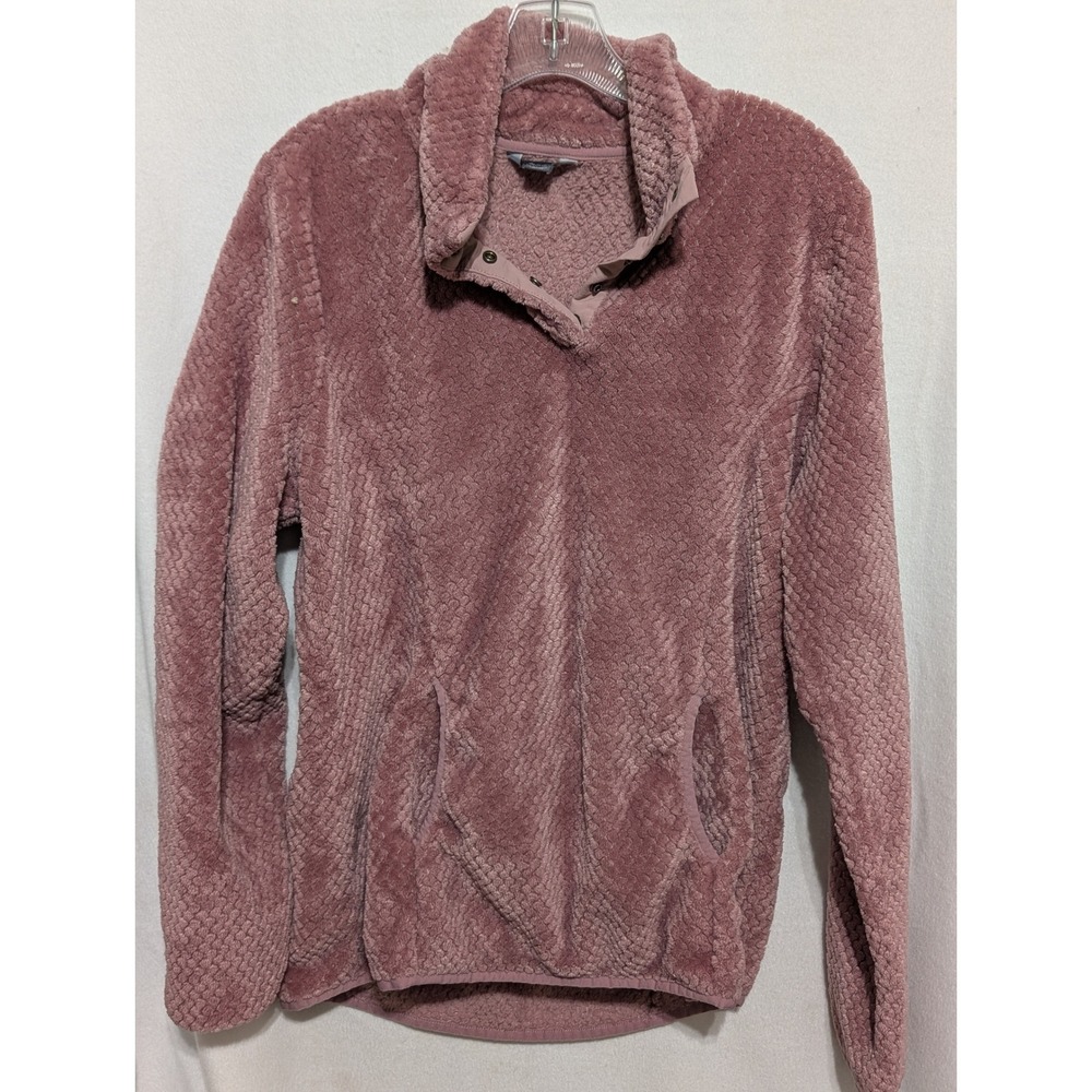 Eddie Bauer Womens XL Mauve Pink Textured Fleece Snap Mock Neck Pullover Sweater
